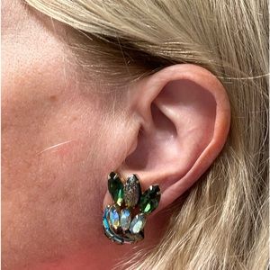 Vintage 1960s Green Earrings, Clip